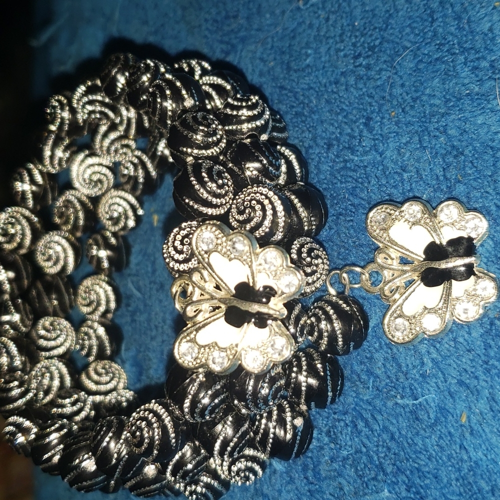 Large Black & Silver Butterfly Bracelet
